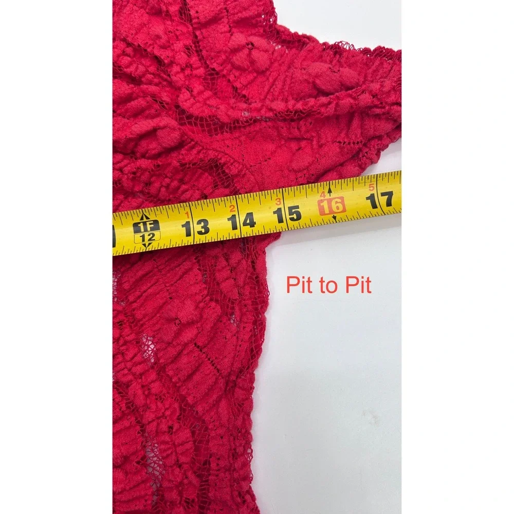 Free People XS Red Sheer Stretch Lace Button Front Tunic Dress Unlined Layering